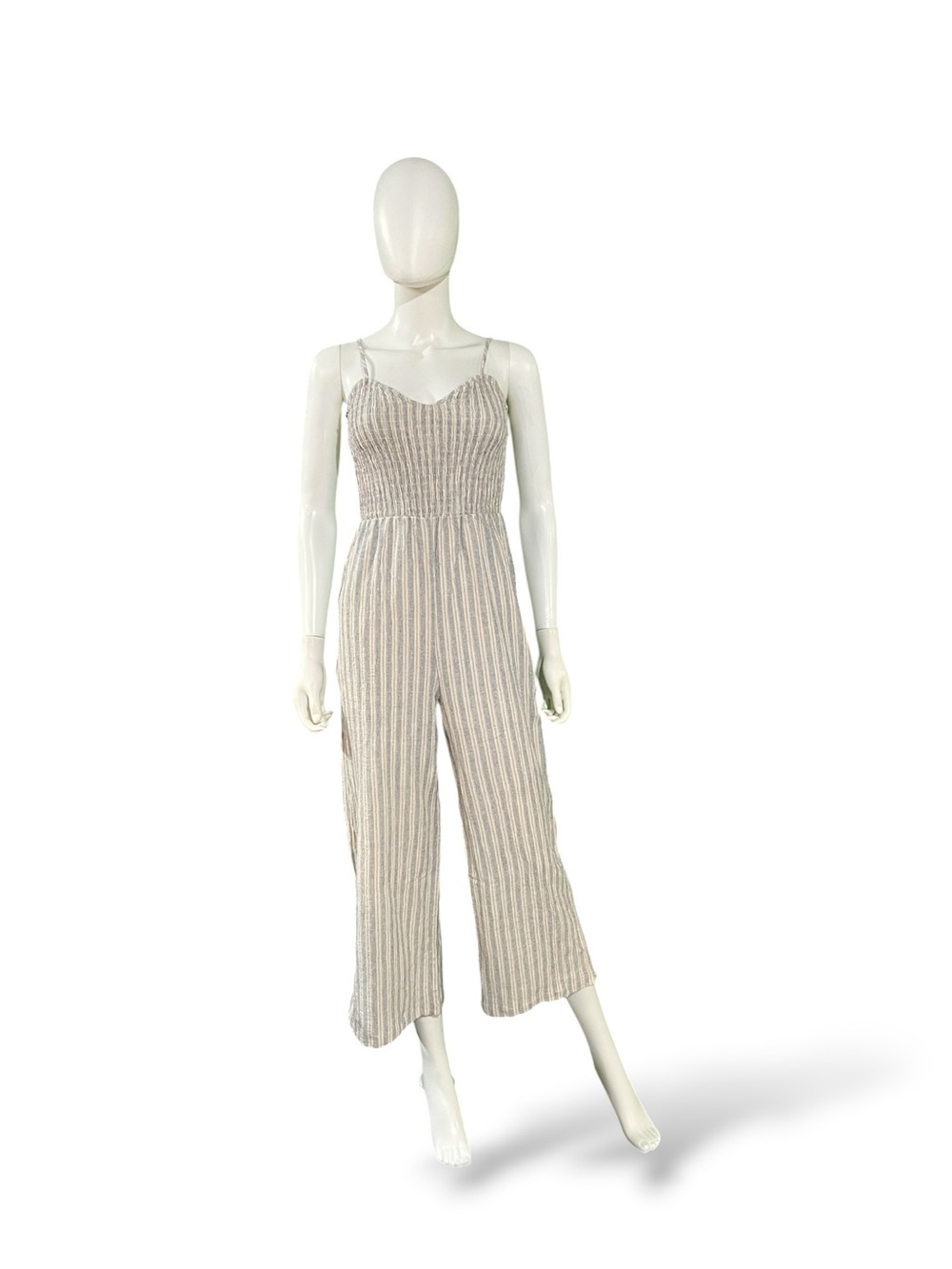Hem & Thread Striped Wide-Leg Jumpsuit - Cream, Small